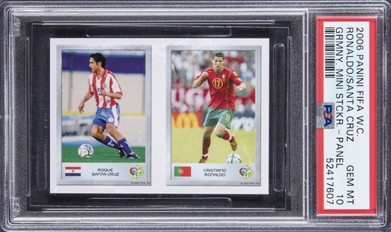 2006 Panini FIFA World Cup Germany Mini Sticker Panel Cristiano Ronaldo/Roque Santa Cruz - PSA GEM MT 10